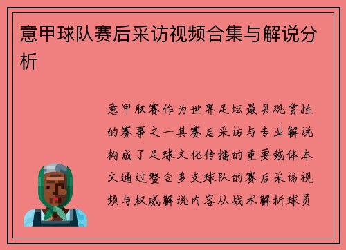 意甲球队赛后采访视频合集与解说分析